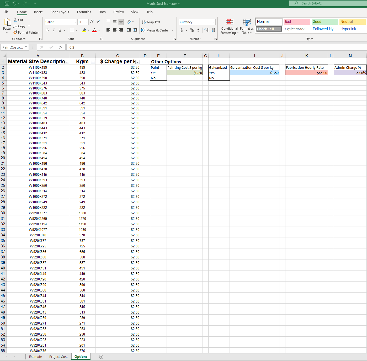 METRIC Steel Estimating Spreadsheet - Instant Download